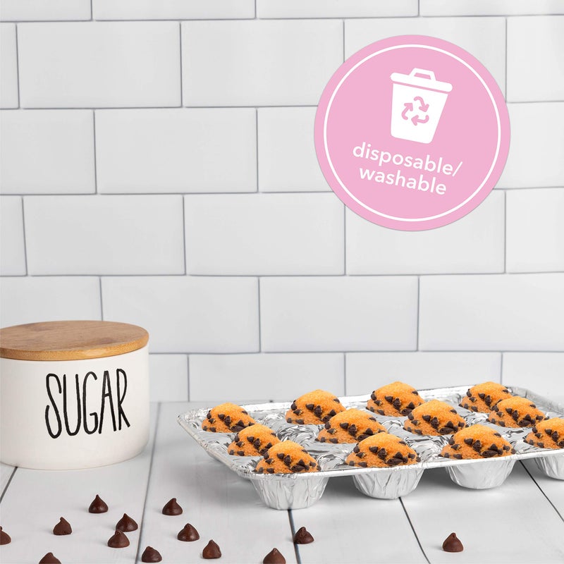 PLASTICPRO Aluminum Foil Muffin Pans Reusable and Disposable, Holds 12 Mini Cupcakes/Muffin foil Pan Pack of 20 - Image 4